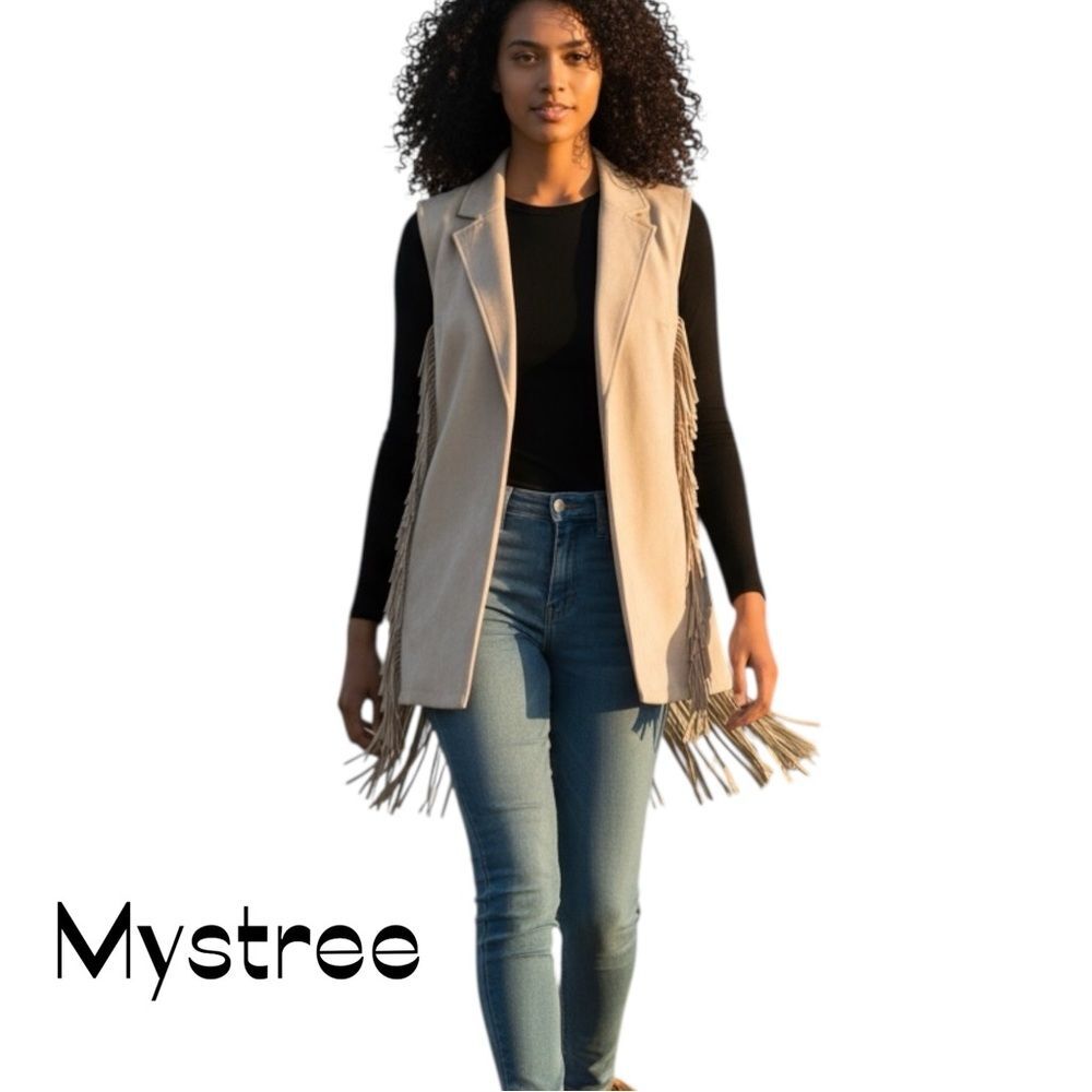 Mystree Cream Vegan Suede Fringed Vest NWT Size S